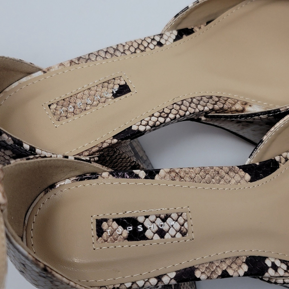 Topshop Stacey Snakeskin Print Ankle Strap Two Part Platform Heels Size 8 - Picture 7 of 11